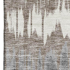 HomeRoots 10' X 14' Striped Washable Area Rug in Taupe & Gray - Soft, Durable, UV-Protected for Family Spaces 663469