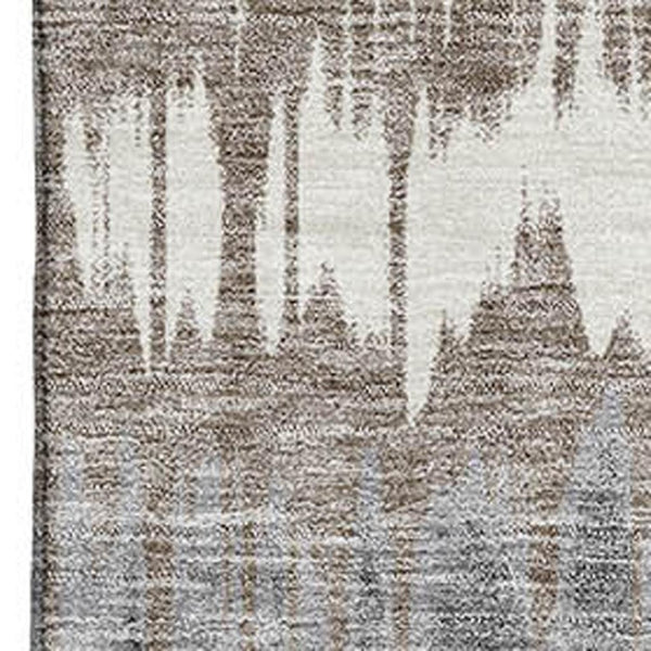 HomeRoots 10' X 14' Striped Washable Area Rug in Taupe & Gray - Soft, Durable, UV-Protected for Family Spaces 663469