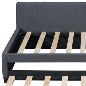 HomeRoots Gray Tufted Linen Upholstered Twin Daybed with Space-Saving Trundle for Stylish Comfort & Versatility 663483