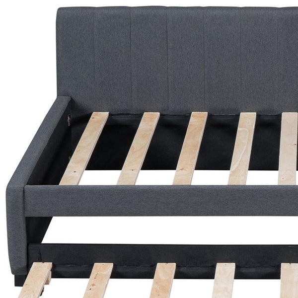 HomeRoots Gray Tufted Linen Upholstered Twin Daybed with Space-Saving Trundle for Stylish Comfort & Versatility 663483