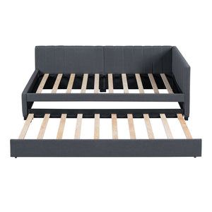 HomeRoots Gray Tufted Linen Upholstered Twin Daybed with Space-Saving Trundle for Stylish Comfort & Versatility 663483