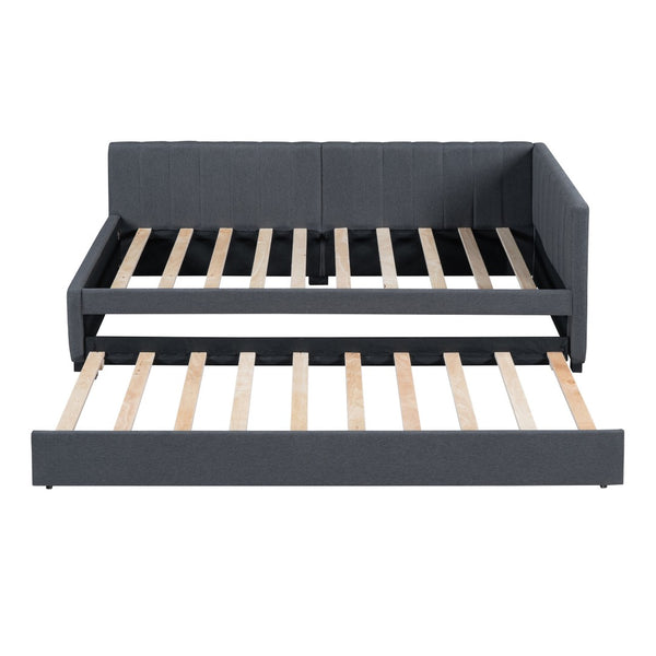 HomeRoots Gray Tufted Linen Upholstered Twin Daybed with Space-Saving Trundle for Stylish Comfort & Versatility 663483