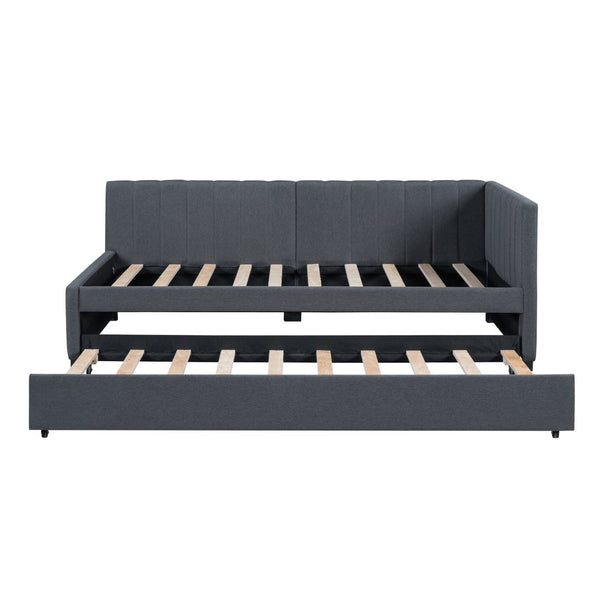 HomeRoots Gray Tufted Linen Upholstered Twin Daybed with Space-Saving Trundle for Stylish Comfort & Versatility 663483