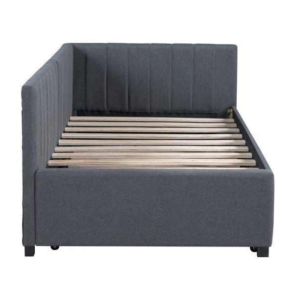 HomeRoots Gray Tufted Linen Upholstered Twin Daybed with Space-Saving Trundle for Stylish Comfort & Versatility 663483