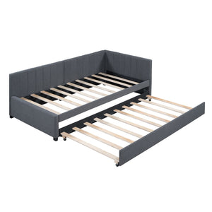 HomeRoots Gray Tufted Linen Upholstered Twin Daybed with Space-Saving Trundle for Stylish Comfort & Versatility 663483