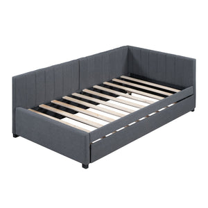 HomeRoots Gray Tufted Linen Upholstered Twin Daybed with Space-Saving Trundle for Stylish Comfort & Versatility 663483