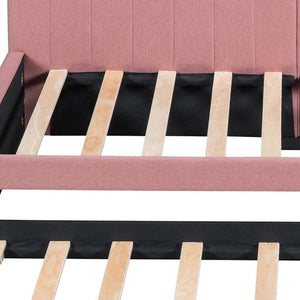 HomeRoots Pink Tufted Linen Day Bed with Trundle - Stylish, Space-Saving Twin Bed for Guest Rooms & Living Areas 663484
