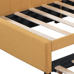 HomeRoots Yellow Tufted Linen Day Bed with Trundle - Stylish Multi-Functional Seating & Sleeping Solution 663485