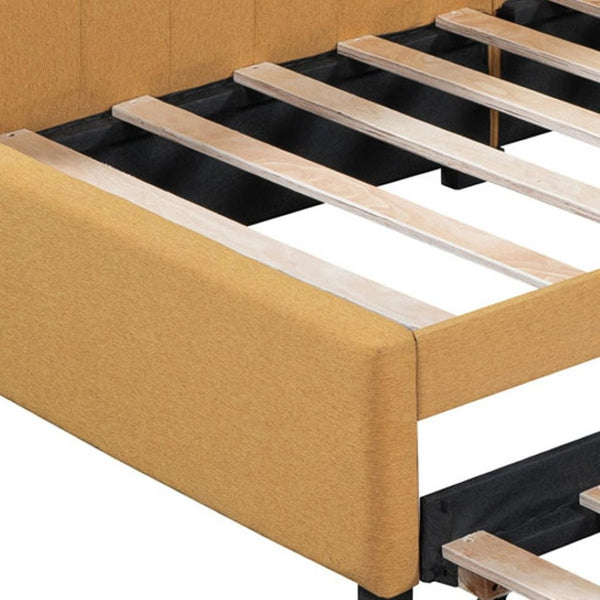 HomeRoots Yellow Tufted Linen Day Bed with Trundle - Stylish Multi-Functional Seating & Sleeping Solution 663485