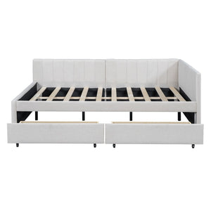 HomeRoots Beige Tufted Linen Day Bed with Drawers - Versatile Full-Size Sofa, Chic Storage, and Comfort 663486
