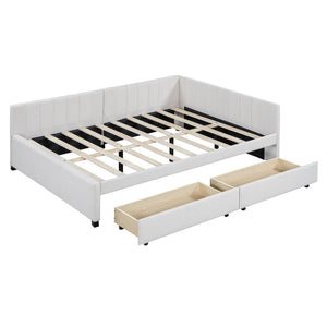 HomeRoots Beige Tufted Linen Day Bed with Drawers - Versatile Full-Size Sofa, Chic Storage, and Comfort 663486