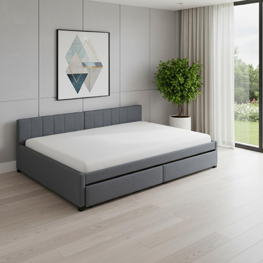 HomeRoots Gray Tufted Linen Day Bed with Drawers – Stylish, Space-Saving Solution for Comfort and Storage 663487