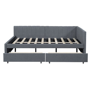HomeRoots Gray Tufted Linen Day Bed with Drawers – Stylish, Space-Saving Solution for Comfort and Storage 663487