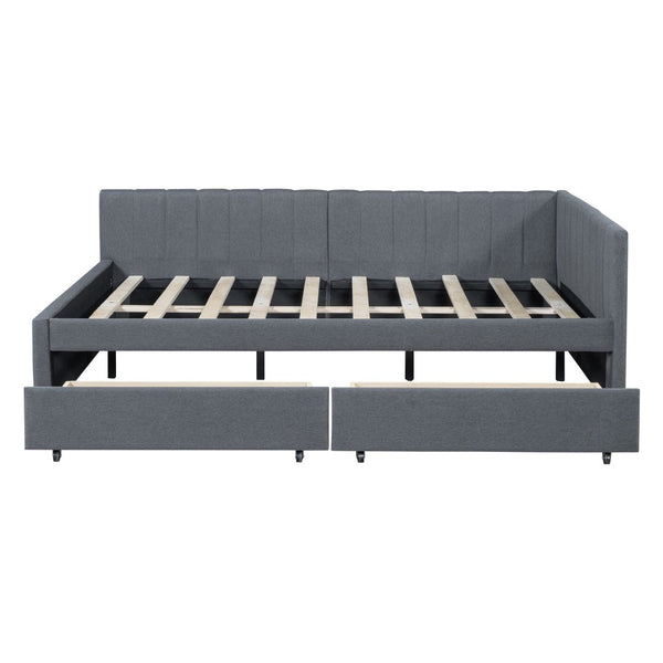 HomeRoots Gray Tufted Linen Day Bed with Drawers – Stylish, Space-Saving Solution for Comfort and Storage 663487