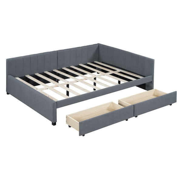 HomeRoots Gray Tufted Linen Day Bed with Drawers – Stylish, Space-Saving Solution for Comfort and Storage 663487