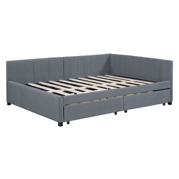 HomeRoots Gray Tufted Linen Day Bed with Drawers – Stylish, Space-Saving Solution for Comfort and Storage 663487