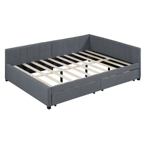 HomeRoots Gray Tufted Linen Day Bed with Drawers – Stylish, Space-Saving Solution for Comfort and Storage 663487