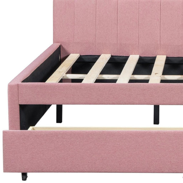 HomeRoots Pink Tufted Linen Day Bed with Drawers - Stylish Multi-Function Sleeper for Modern Interiors 663488