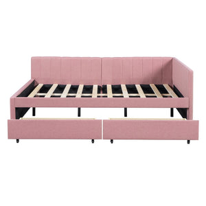 HomeRoots Pink Tufted Linen Day Bed with Drawers - Stylish Multi-Function Sleeper for Modern Interiors 663488