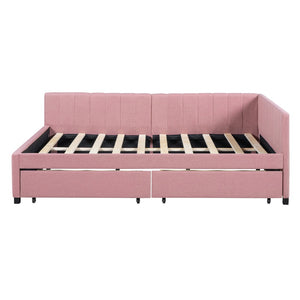 HomeRoots Pink Tufted Linen Day Bed with Drawers - Stylish Multi-Function Sleeper for Modern Interiors 663488