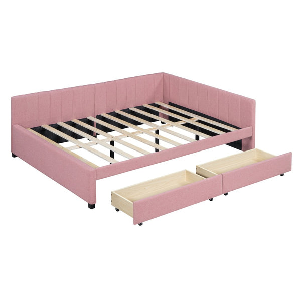 HomeRoots Pink Tufted Linen Day Bed with Drawers - Stylish Multi-Function Sleeper for Modern Interiors 663488