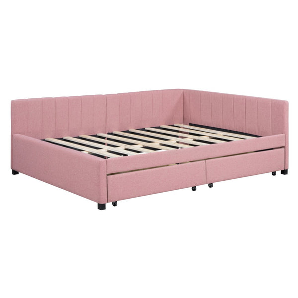 HomeRoots Pink Tufted Linen Day Bed with Drawers - Stylish Multi-Function Sleeper for Modern Interiors 663488