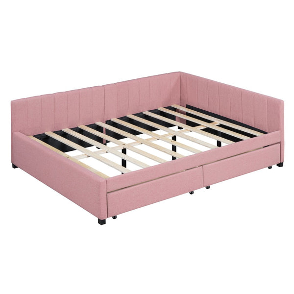 HomeRoots Pink Tufted Linen Day Bed with Drawers - Stylish Multi-Function Sleeper for Modern Interiors 663488