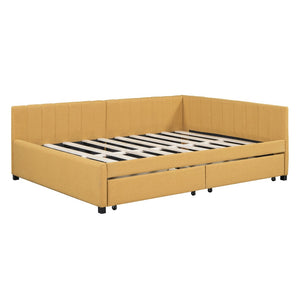 HomeRoots Yellow Tufted Linen Daybed with Drawers - Stylish Multi-Functional Seating & Sleeping Solution 663489