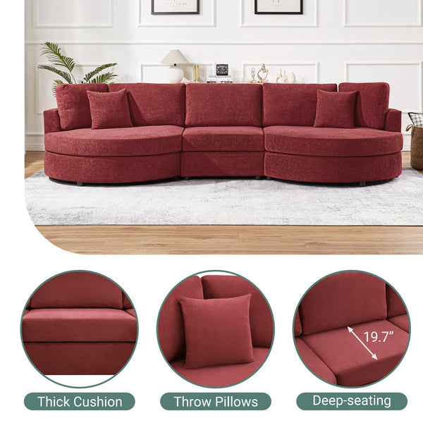 English Elm Christopher Knight Home® - 3-seater Curved Chenille Sofa with Plush 7.5" Seat Cushions and Two Pillows for Stylish Living Red N763S000020J