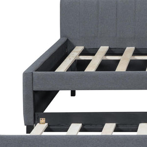 HomeRoots Gray Tufted Linen Upholstered Full Daybed with Trundle – Stylish, Space-Saving, Versatile Design for Any Room 663491