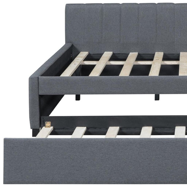 HomeRoots Gray Tufted Linen Upholstered Full Daybed with Trundle – Stylish, Space-Saving, Versatile Design for Any Room 663491