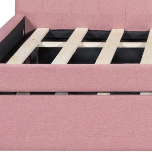 HomeRoots Pink Tufted Linen Daybed with Trundle – Chic & Versatile Sleeper Sofa for Small Spaces & Guests 663492