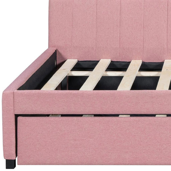 HomeRoots Pink Tufted Linen Daybed with Trundle – Chic & Versatile Sleeper Sofa for Small Spaces & Guests 663492
