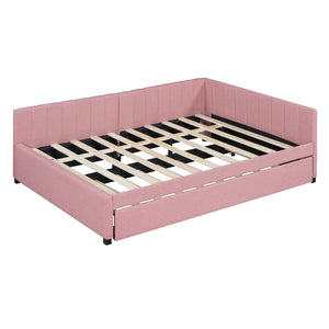HomeRoots Pink Tufted Linen Daybed with Trundle – Chic & Versatile Sleeper Sofa for Small Spaces & Guests 663492