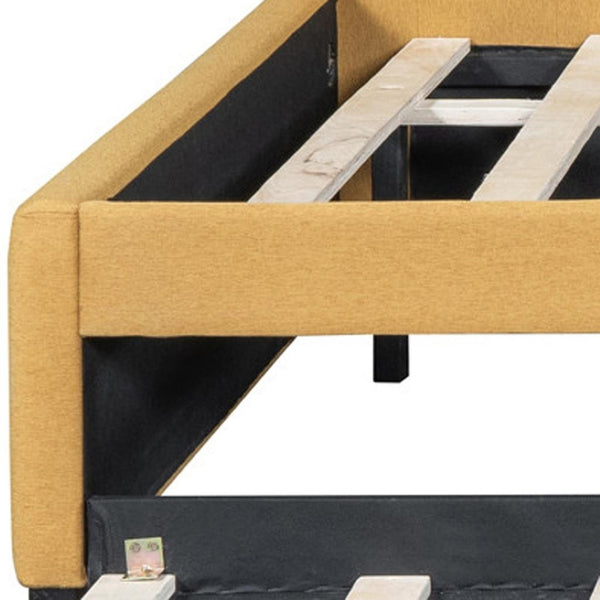 HomeRoots Yellow Tufted Linen Day Bed with Trundle – Stylish, Space-Saving Sleeping Solution for Any Room 663493