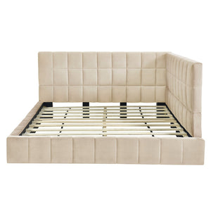 HomeRoots Beige Tufted Linen Day Bed - Stylish Upholstered Full Bed for Guest Rooms, Living Areas & Offices 663494