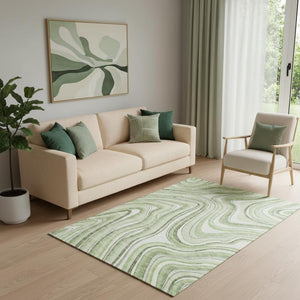 HomeRoots 5' X 8' Artichoke Green & Ivory Marble Area Rug - Washable, UV-Protected & Stain-Resistant Design 663496