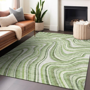 HomeRoots 5' X 8' Artichoke Green & Ivory Marble Area Rug - Washable, UV-Protected & Stain-Resistant Design 663496