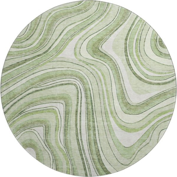 HomeRoots 8' Artichoke Green & Ivory Marble Washable Round Rug - Stylish, Durable & UV-Resistant Design 663497