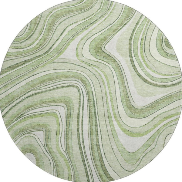 HomeRoots 8' Artichoke Green & Ivory Marble Washable Round Rug - Stylish, Durable & UV-Resistant Design 663497
