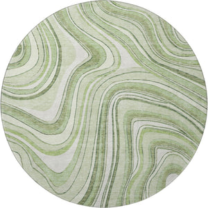 HomeRoots 8' Artichoke Green & Ivory Marble Washable Round Rug - Stylish, Durable & UV-Resistant Design 663497