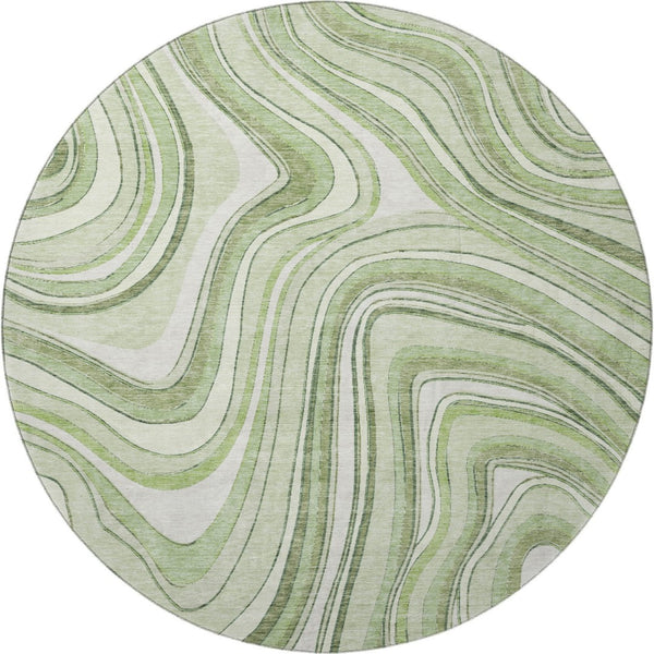 HomeRoots 8' Artichoke Green & Ivory Marble Washable Round Rug - Stylish, Durable & UV-Resistant Design 663497