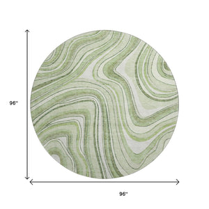 HomeRoots 8' Artichoke Green & Ivory Marble Washable Round Rug - Stylish, Durable & UV-Resistant Design 663497