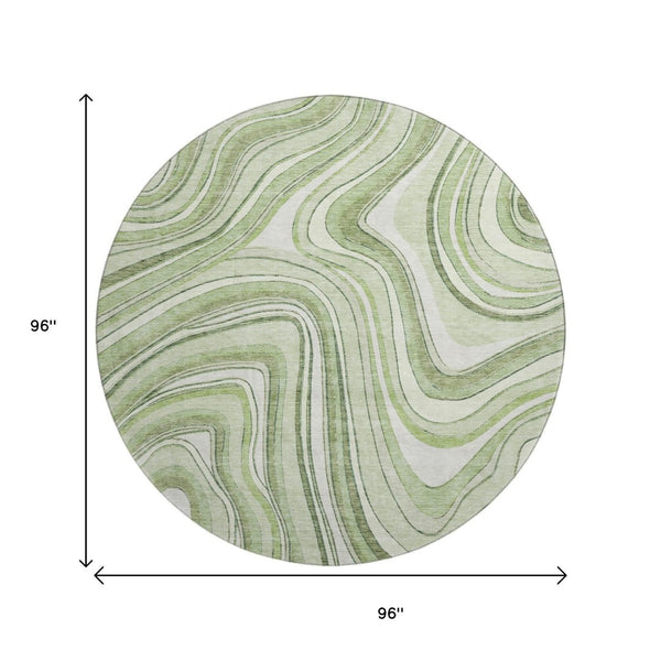 HomeRoots 8' Artichoke Green & Ivory Marble Washable Round Rug - Stylish, Durable & UV-Resistant Design 663497