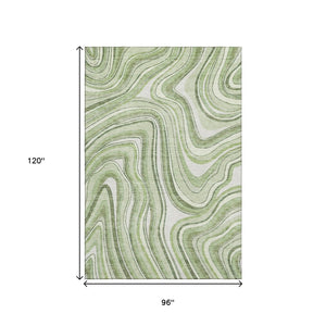 HomeRoots 8' X 10' Artichoke Green Ivory Marble Washable Area Rug with Stain Resistance & UV Protection 663498