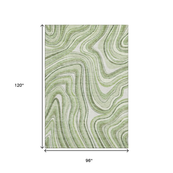 HomeRoots 8' X 10' Artichoke Green Ivory Marble Washable Area Rug with Stain Resistance & UV Protection 663498
