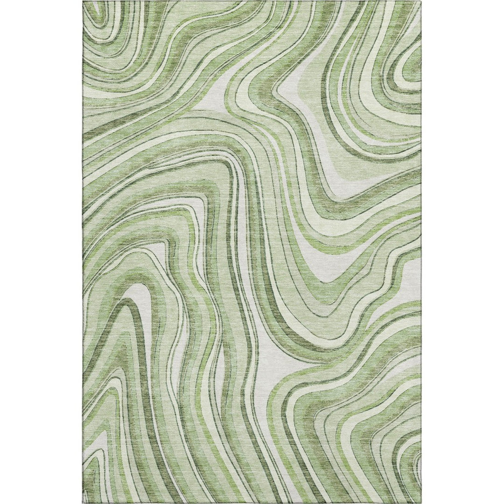 HomeRoots 8' X 10' Artichoke Green Ivory Marble Washable Area Rug with Stain Resistance & UV Protection 663498