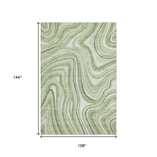 HomeRoots 9' X 12' Artichoke Green & Ivory Marble Washable Area Rug with UV Protection for Busy Homes 663499