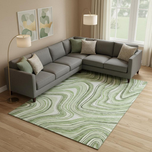 HomeRoots 9' X 12' Artichoke Green & Ivory Marble Washable Area Rug with UV Protection for Busy Homes 663499