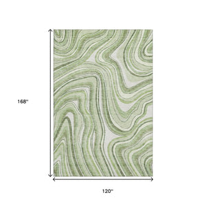 HomeRoots 10' Artichoke Green & Ivory Marble Washable Area Rug – Stain Resistant, UV Protected, Non-Slip Design 663500
